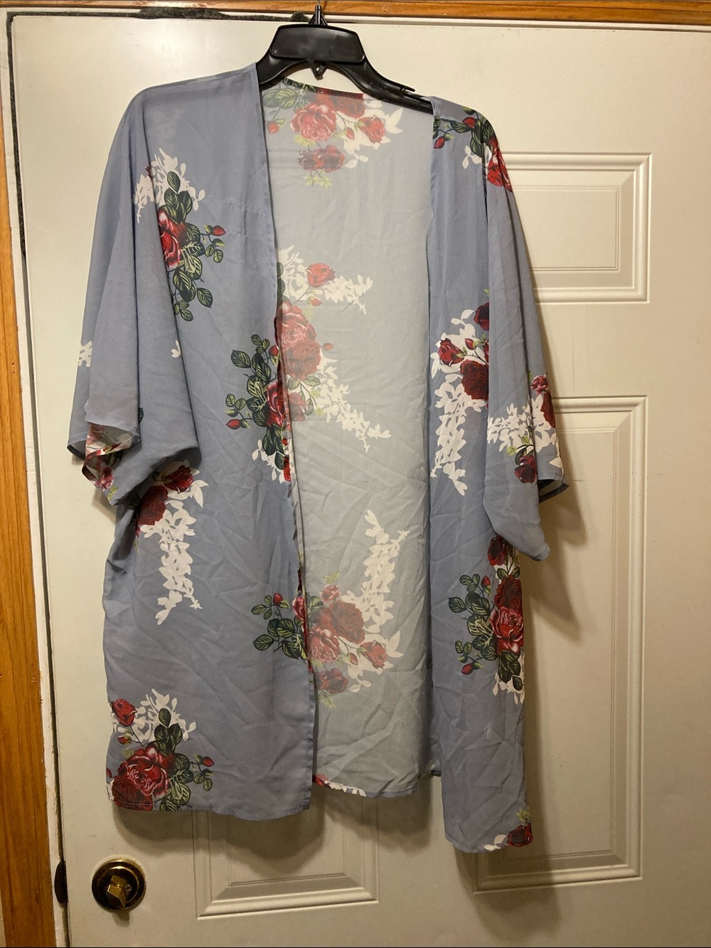 Light Blue Floral Kimono Cardigan L